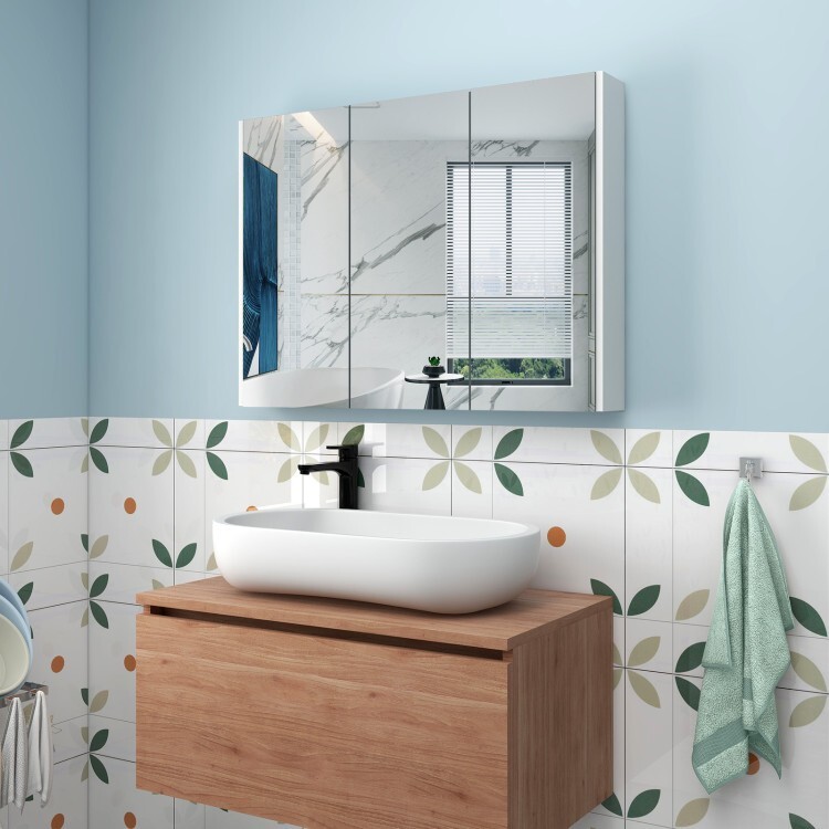 3-Doors Bathroom Medicine Cabinet Frameless Wall Mounted Mirror Adjustable Shelf