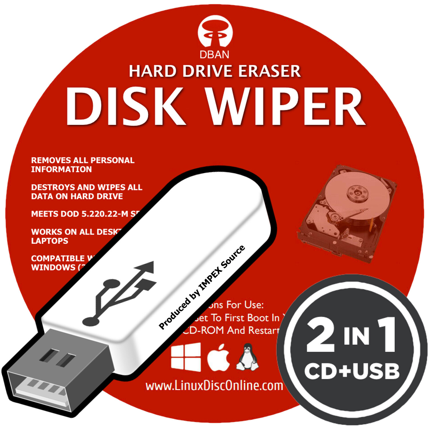 Hard Drive Eraser USB & CD NEW 2025 DBAN Remove Destroy Disk Wiper 2in1 Software