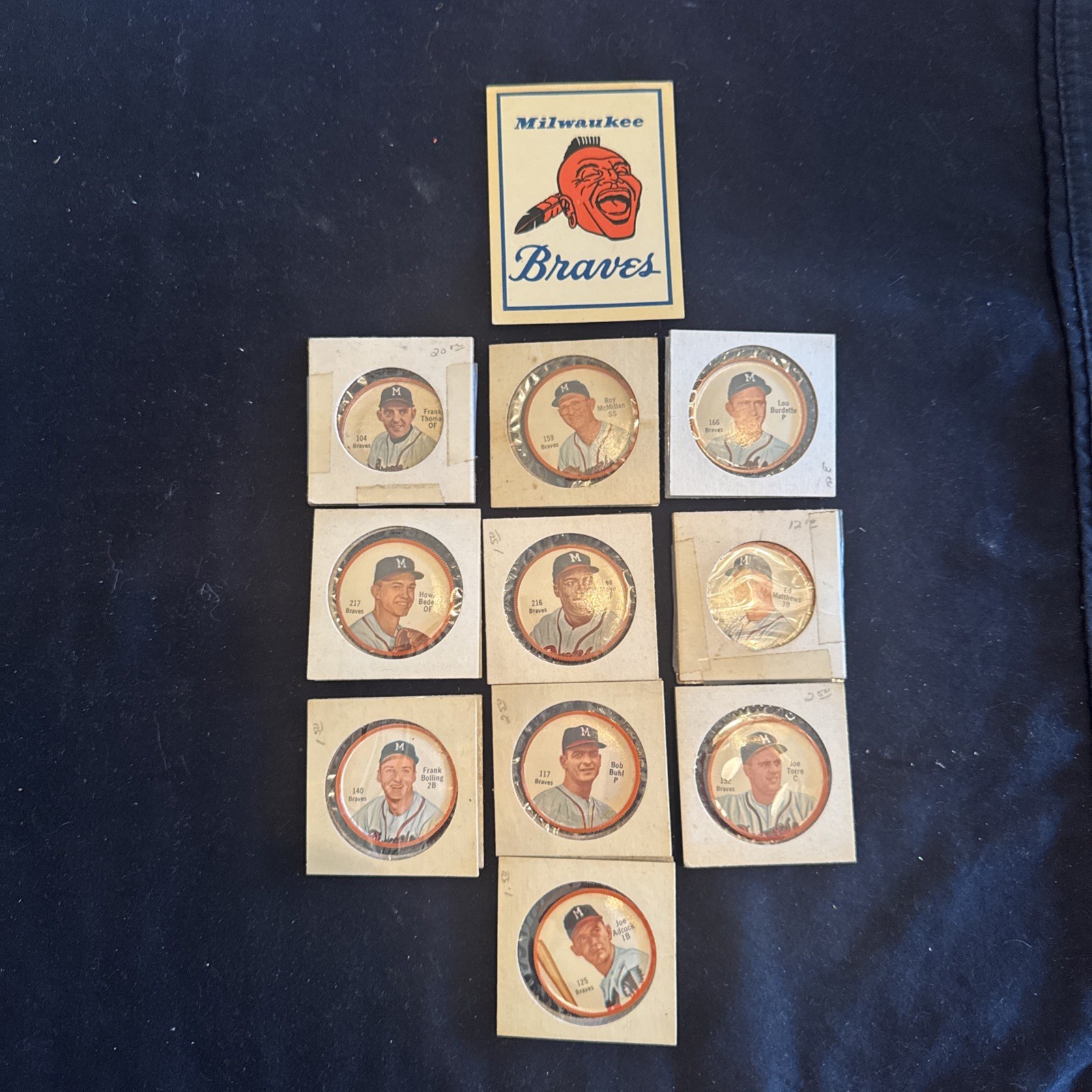 10 Salada/Tea Junket 1962 Baseball Coins Joe Torre Ed Mathews 1960’s era sticker