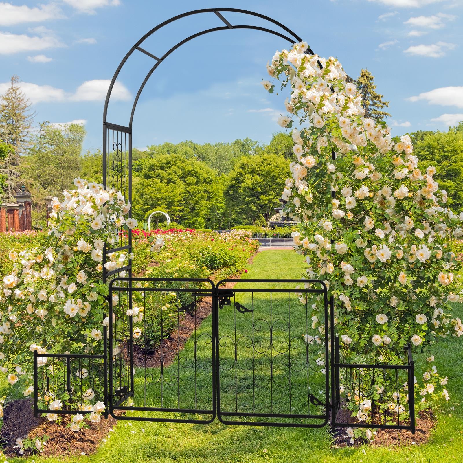 Metal Garden Arch with Planter Boxes and Gate Elegant Wedding Climbing Plants