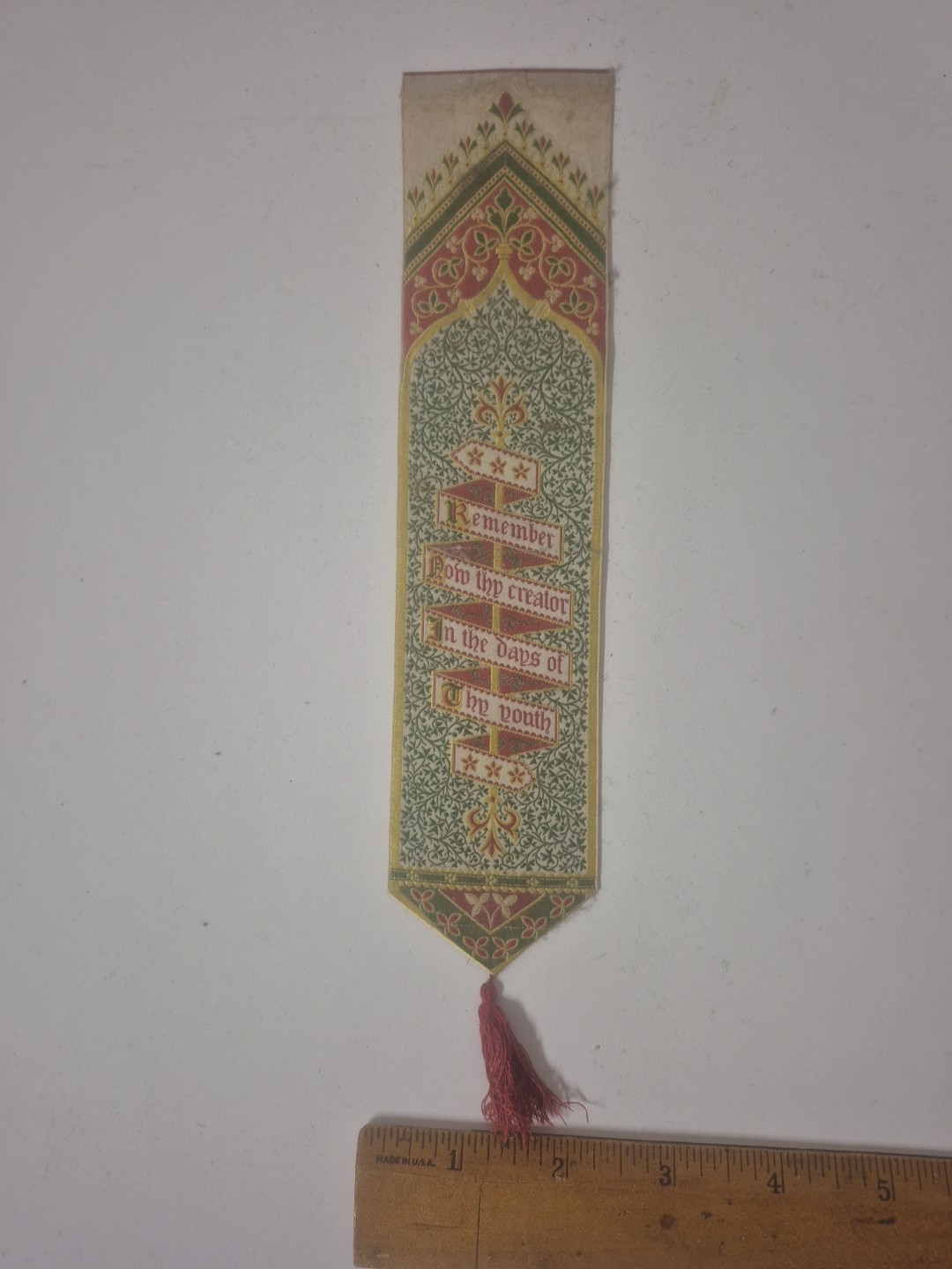 1880s-90s T. Stevens Coventry SILK Bookmark Ecclesiastes 12:1