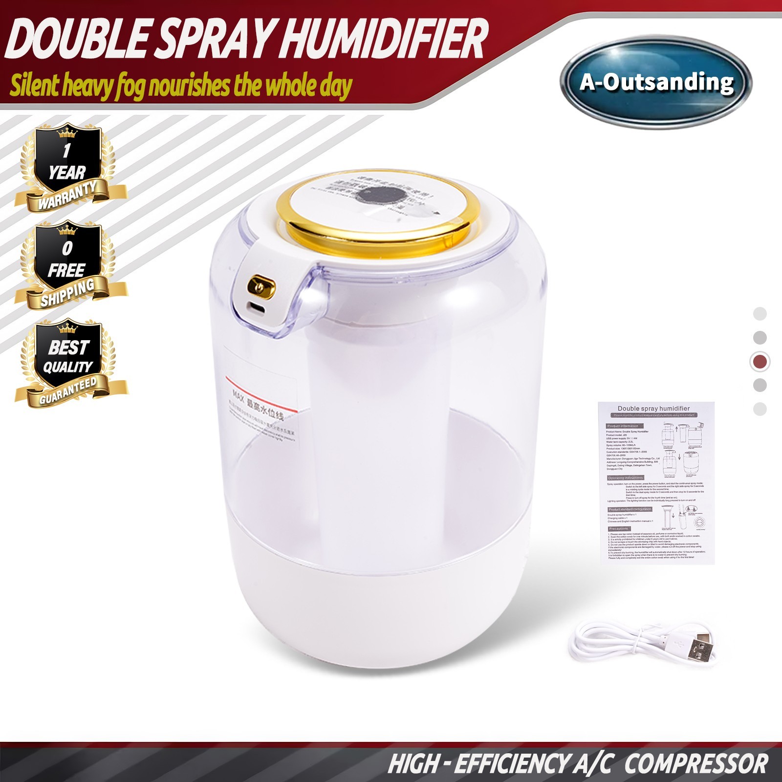 2L Humidifier for home use in bedrooms & offices, Cool Mist LED&high mist output