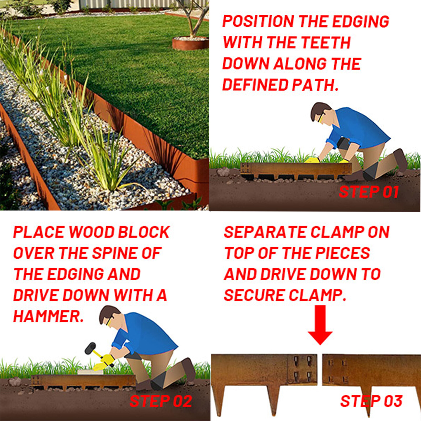 8-INCH Corten Steel Edging 6-PACK Garden Lawn Landscape Rusted Metal Border 20FT