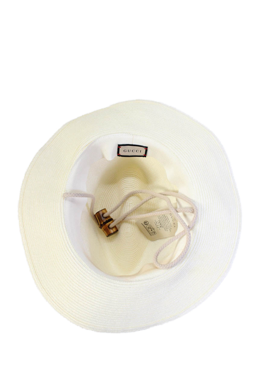 Gucci Womens GG Grosgrain Strap Woven Fedora Hat White Size Small
