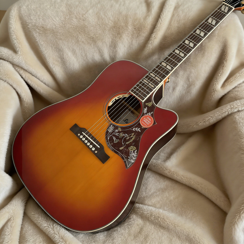 Cutting acoustic electric guitar hummingbird cherry burst pickups bone nut