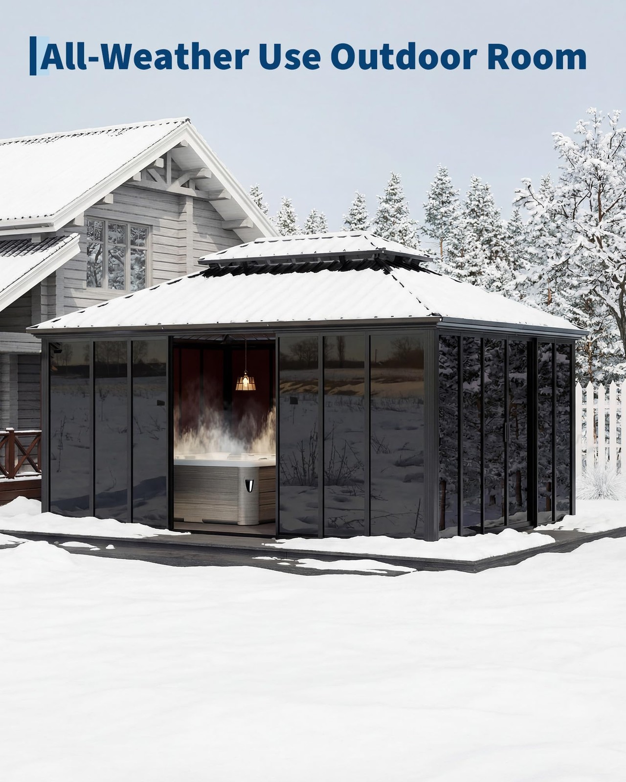 All-Aluminum Hardtop Gazebo 12x20 ft Enclosed Sunroom w/ Sliding Doors Patio