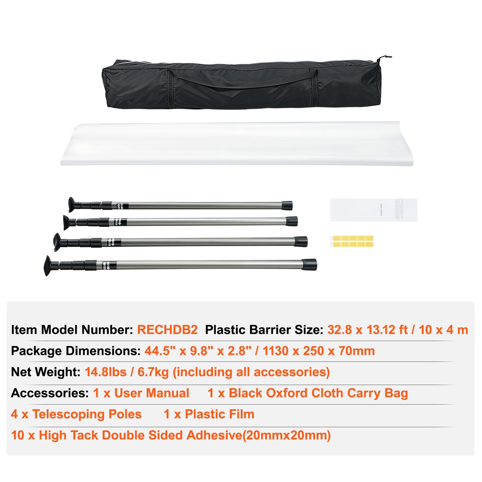 Dust Barrier Poles 12 Ft with 4 Telescoping Poles Dust Barrier System