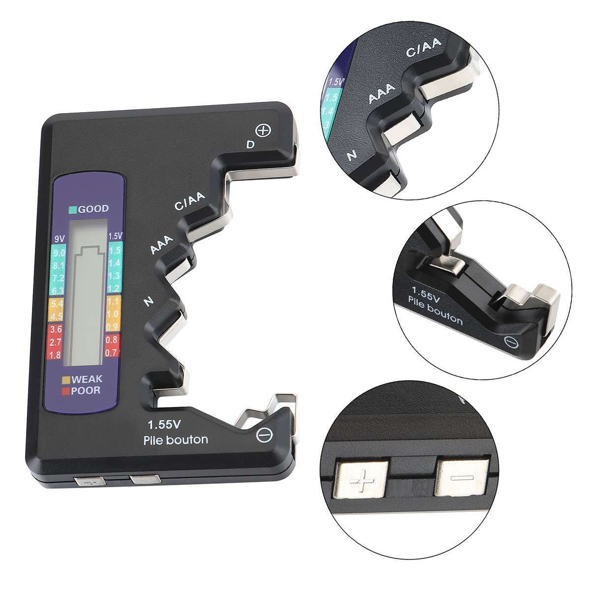 Battery Volt Tester Checker Universal For AA AAA C D 9V 1.55V Cell Coin Battery