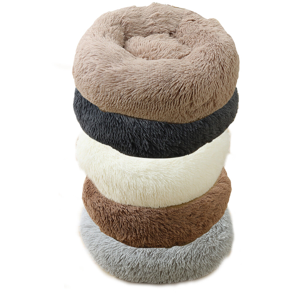 Donut Plush Pet Dog Cat Bed Fluffy Soft Warm Calming Bed Sleeping Kennel Nest