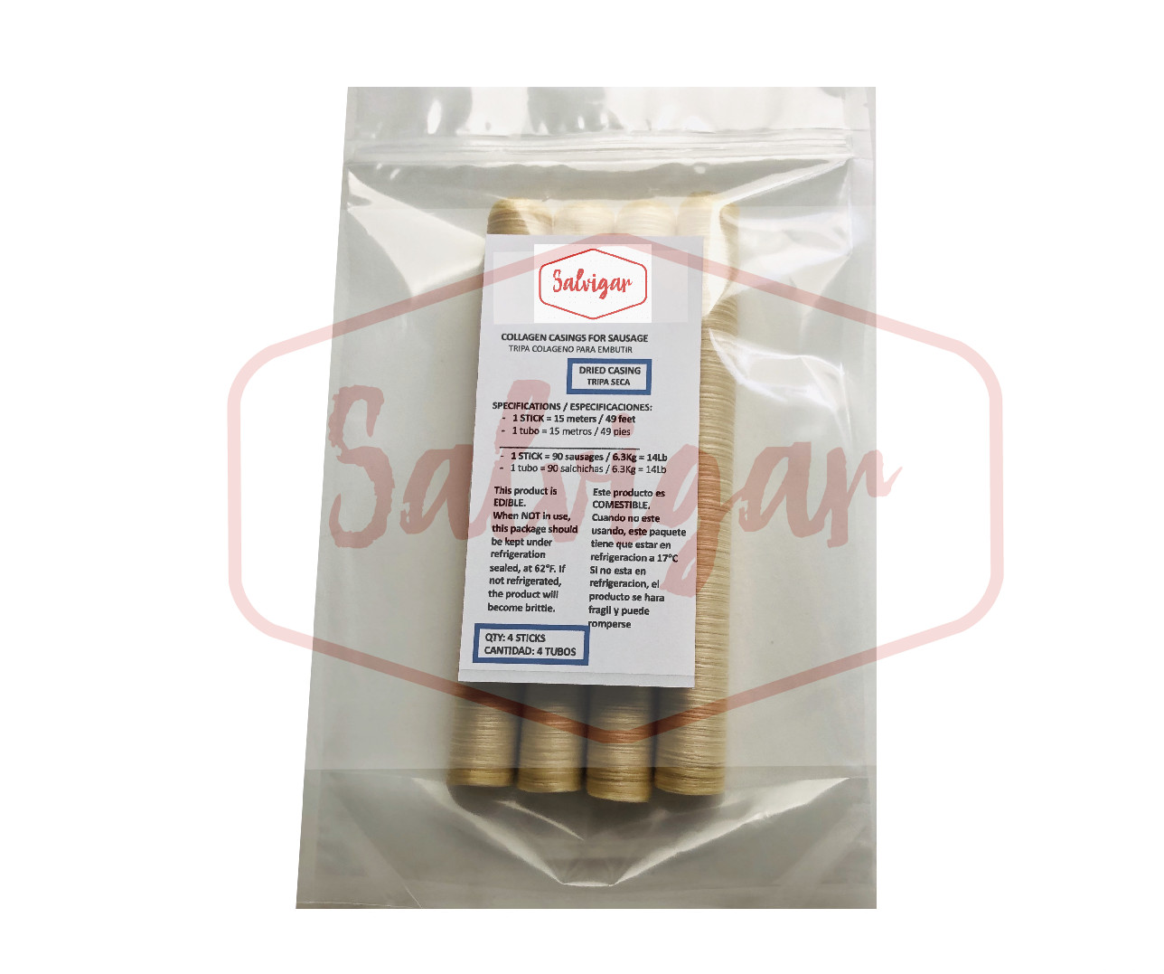 Collagen Casings Dry 24mm / 50ft for stuffing 58 Lb 360 sausages 4 sticks