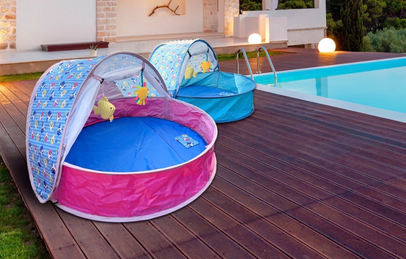 Foldable Baby Splash Pool with Sunshade Canopy – Portable Kiddie Pool Pink
