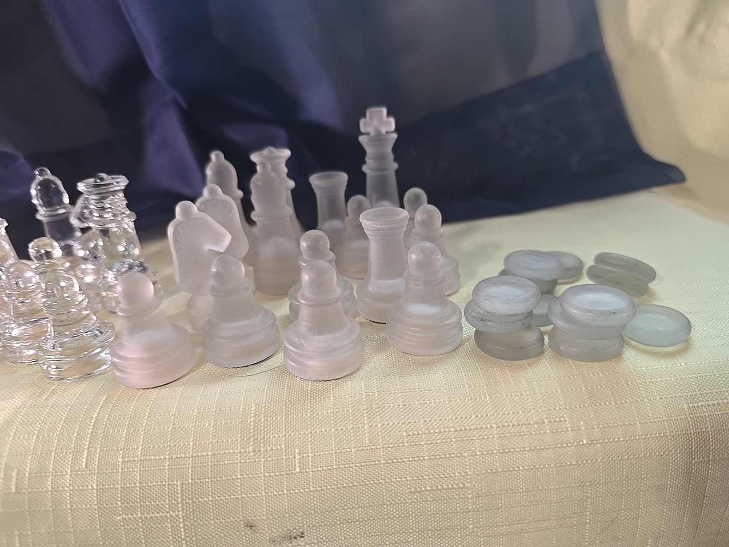 Glass Chess Pieces Frosted & Clear No Board Complete Set