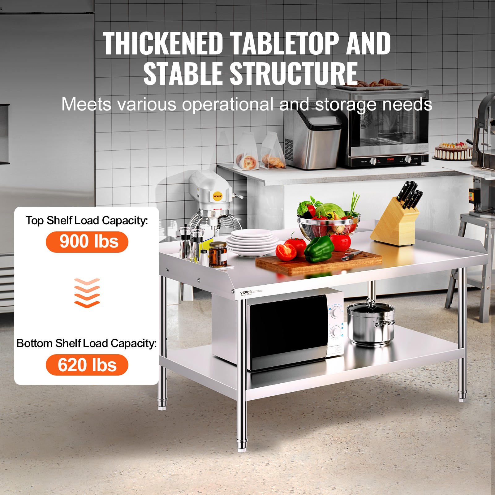 VEVOR Stainless Steel Work Table 30"x48" Commercial Food Prep Table Restaurant