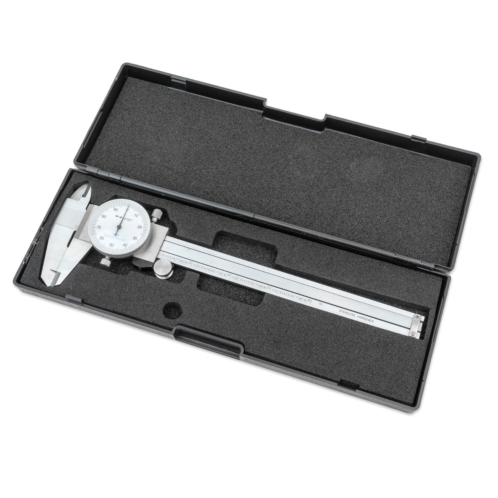 6" Dial Caliper, 0.001" Resolution with Slide Lock, Shock Proof, Includes Case