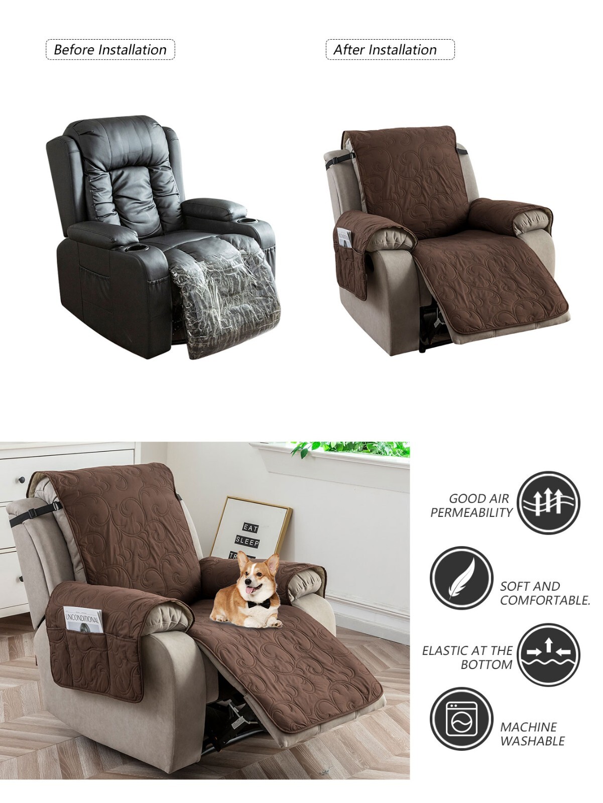 100% waterproof recliner cover, non-slip washable recliner cover, living room,