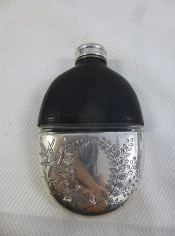 Victorian silver and glass hipflask, Sheffield 1870s