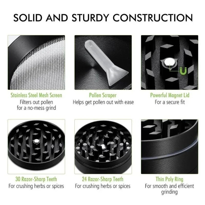 4 Layer 40 mm LARGE Portable Zinc Alloy Grinder Herb & Spice Tobacco Grinder