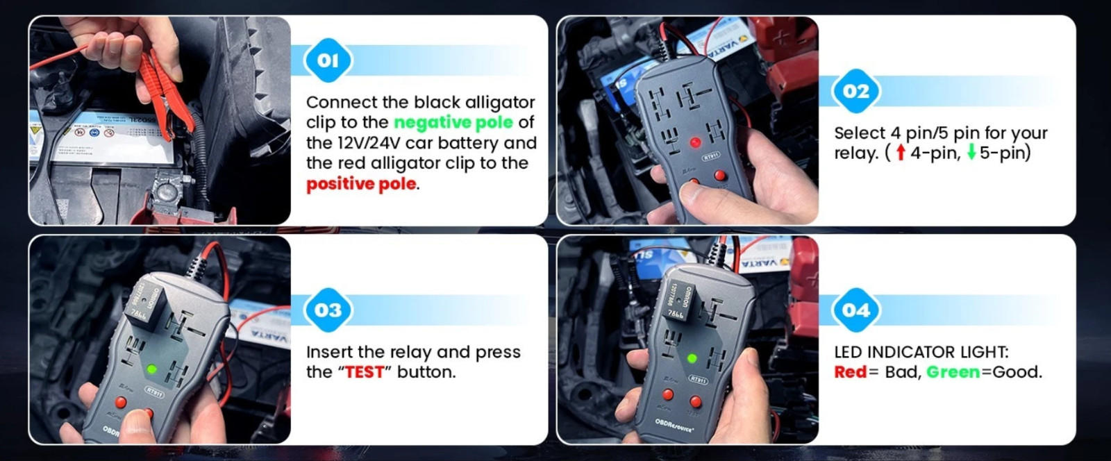 New Automotive Electronic Relay Car Relay Tester Universal 12/24V LED Indicator