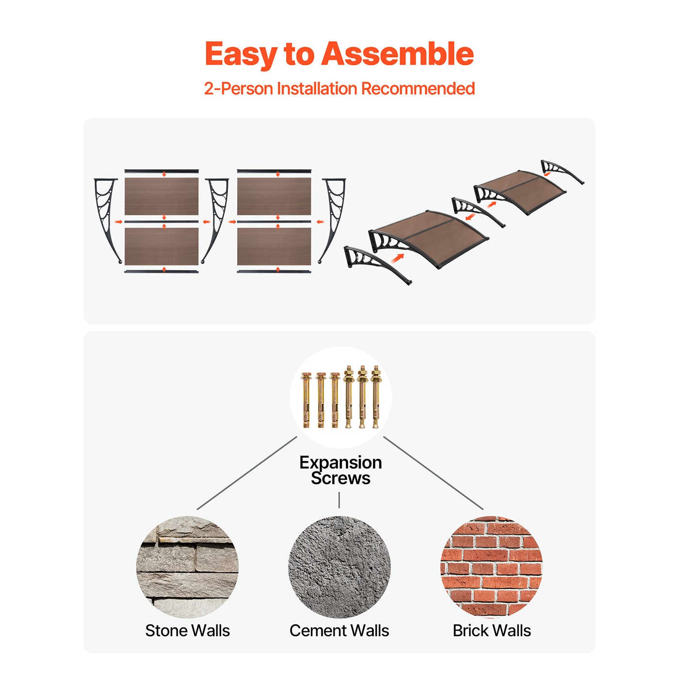 Uimoso 38x78 in Outdoor Door Awning with Metal Bracket and Water Drainage System