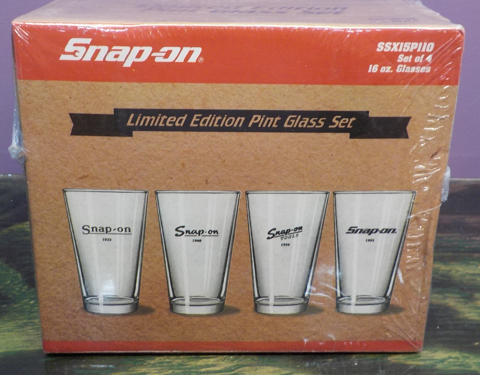 Snap-On Tools Pint Glass Limited Edition Set of 4 16 oz Glasses SSX15P110 - NEW