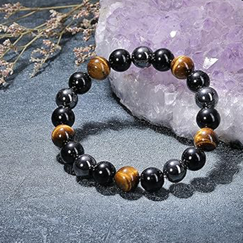 Natural Stone Hematite Tiger Eye Stretch Bracelet Unisex