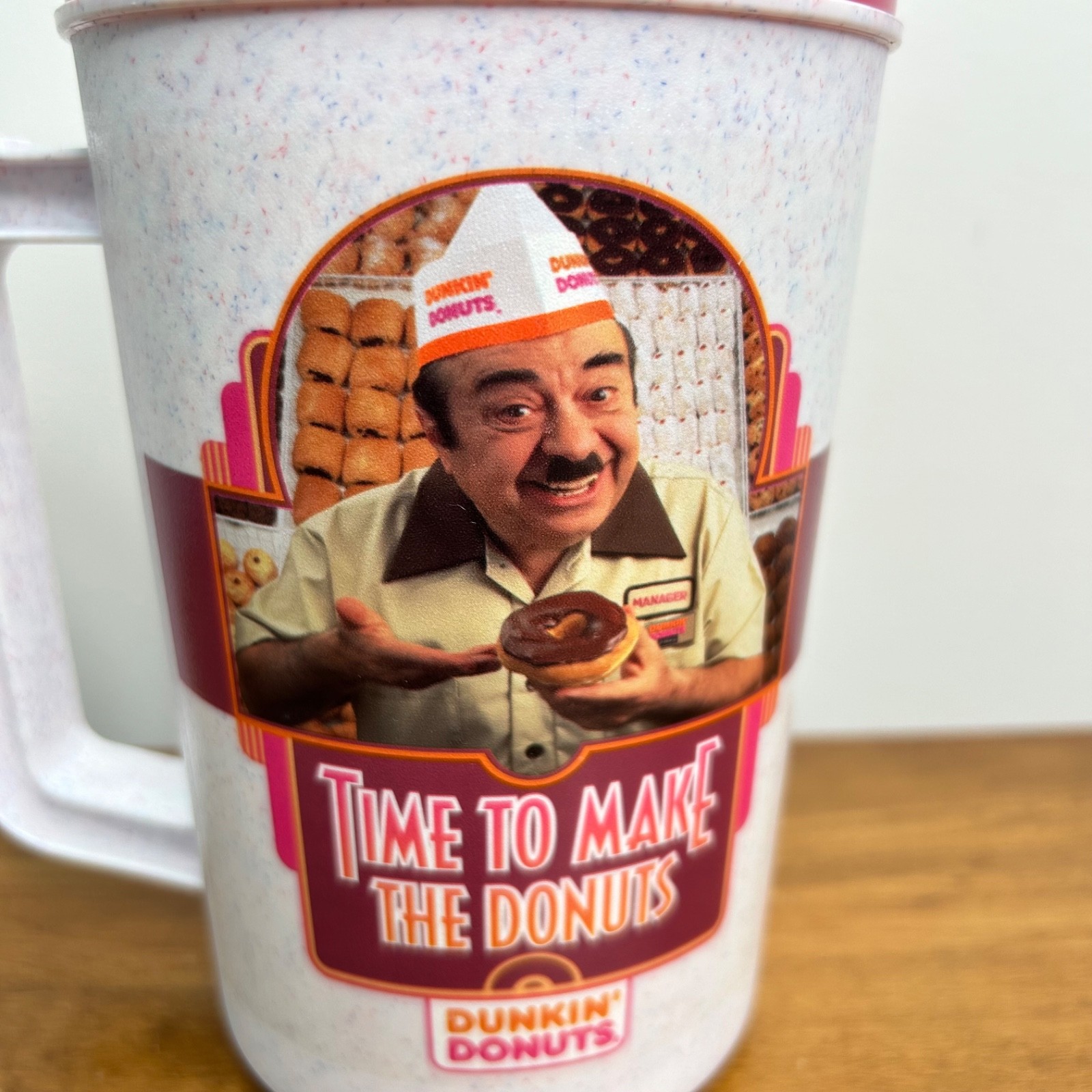 Dunkin' Donuts Vintage Thermo Travel Coffee Tumbler Mug Time to Make Donuts Fred