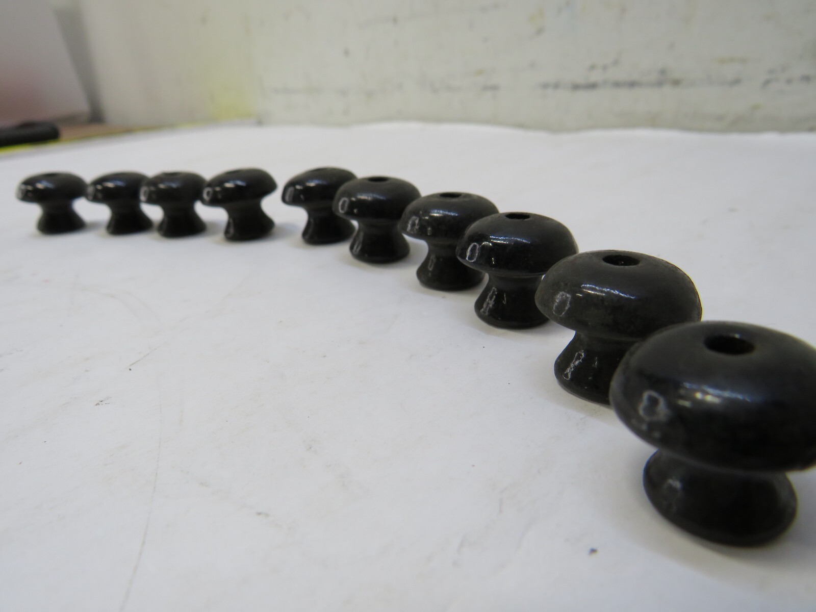 Lot of 10 NOS 1800's Antique small wooden Black Round Drawer Handles knobs pulls