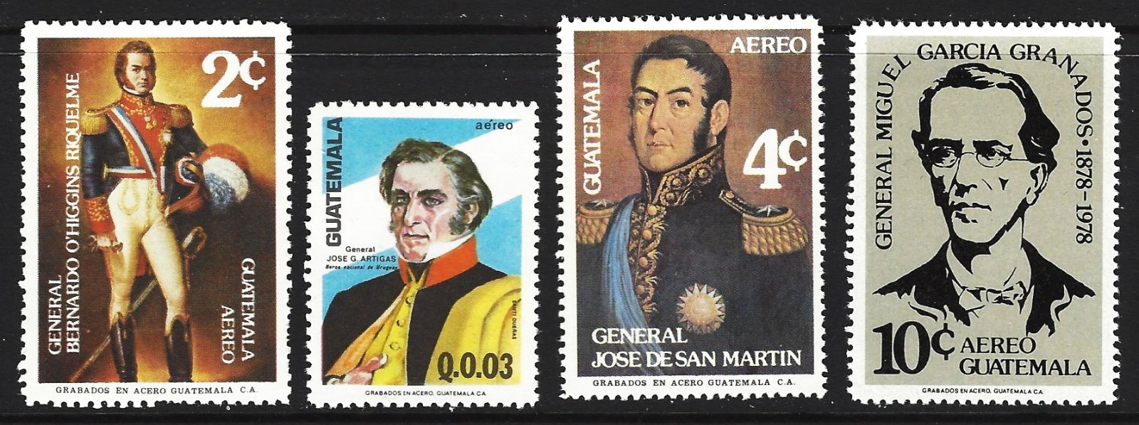 GUATEMALA 1982 SCOTT C748-51 LIBERATORS BOLIVAR GRANADOS MINT NH