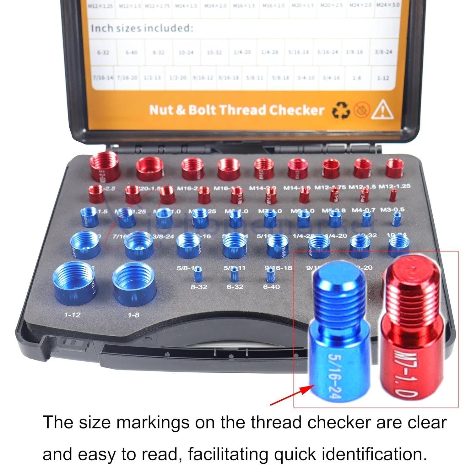 44pcs Inch & Metric Nut & Bolt Thread Checker Gauge Set