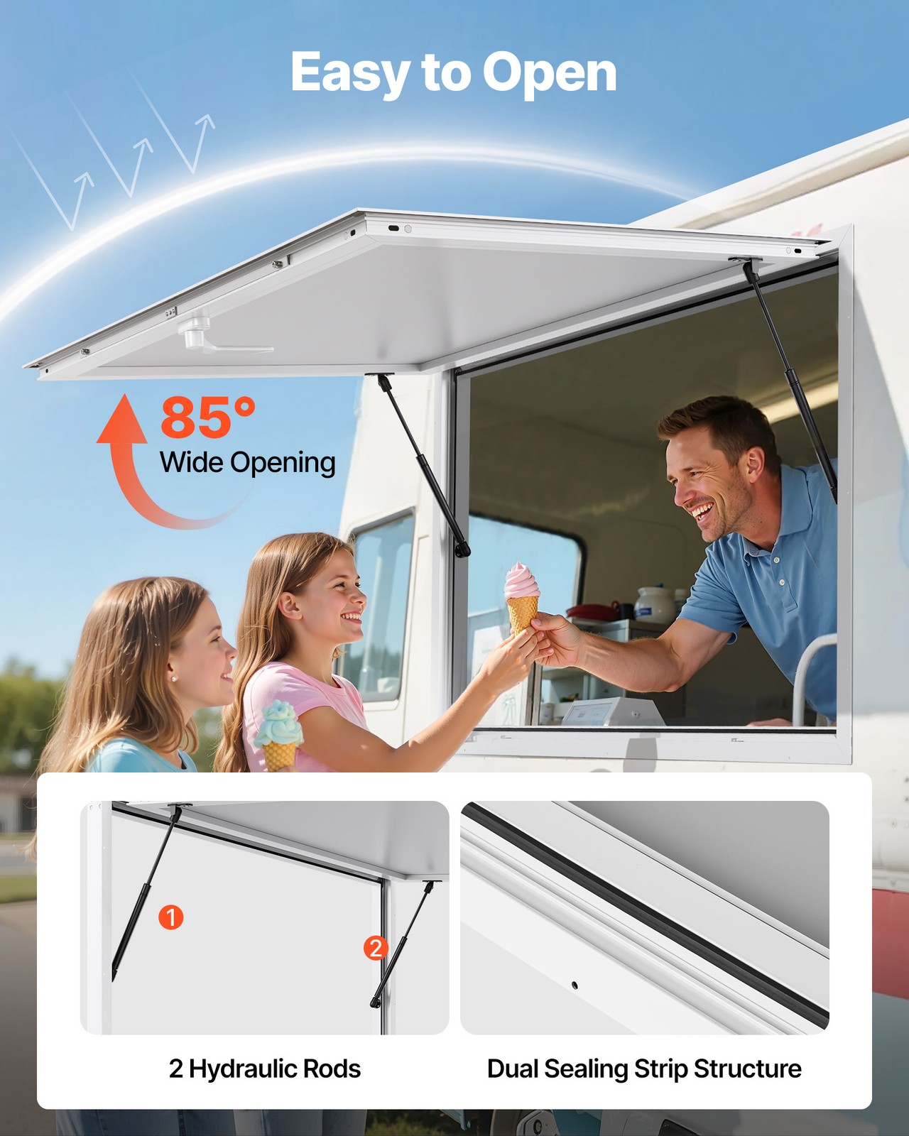 VEVOR 60x36in Concession Stand Serving Window Food Truck Service Awning Aluminum