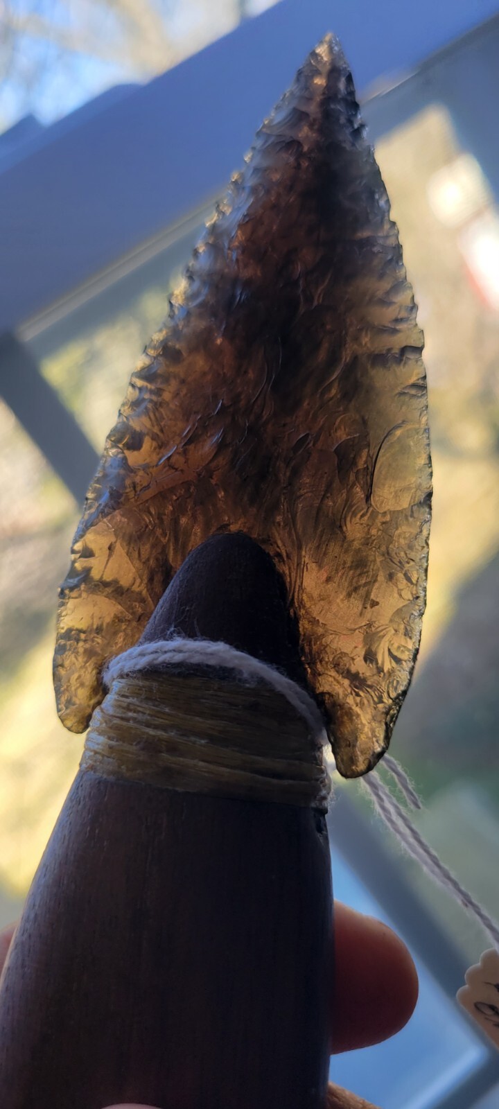 Native Amer.Smokey Obsidian Stone Knife Wood Handle Oregon Dbl. Edge Translucent