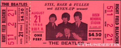 5 1966 BEATLES BUSCH STADIUM UNUSED FULL CONCERT TICKETS scrapbooking reprint