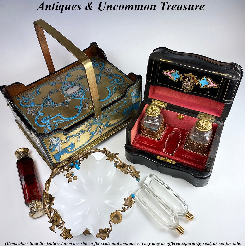 Antique French Napoleon III Boulle Scent Caddy, Scent Bottles, Cave a Perfume