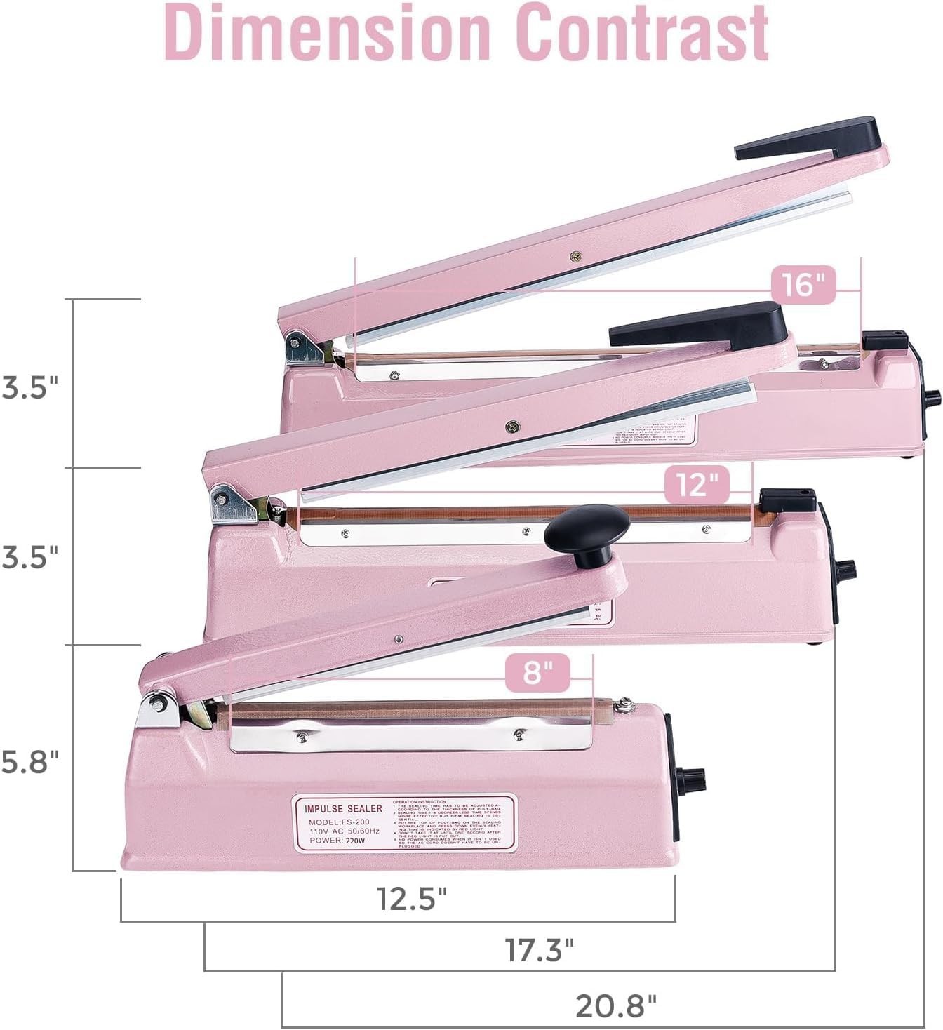 8 Inch Manual Heat Sealer for Plastic Bags with Adjustable Timer Settings