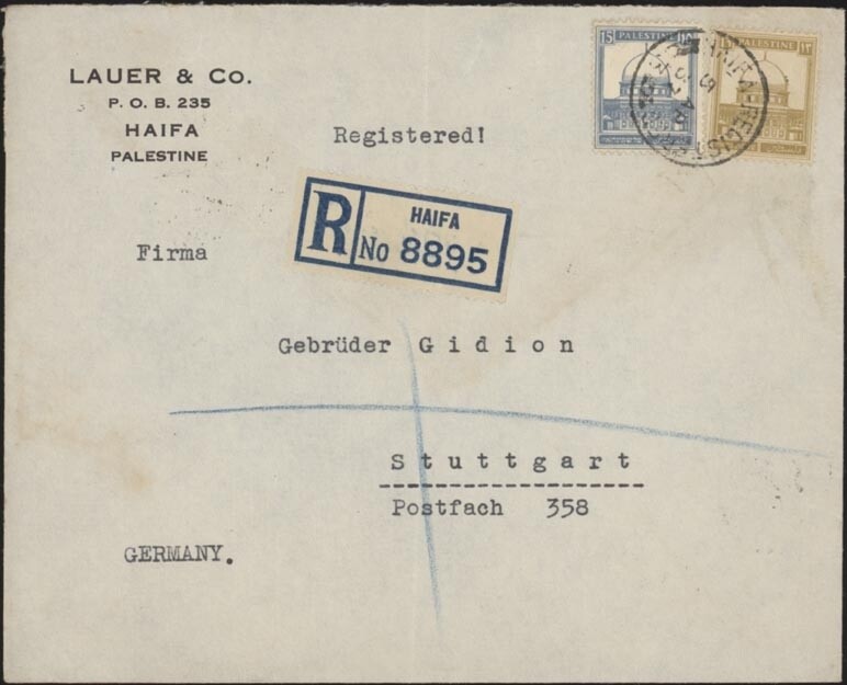 PALESTINE, 1937. Reg  Cover 75, 76, Haifa - Stuttgart
