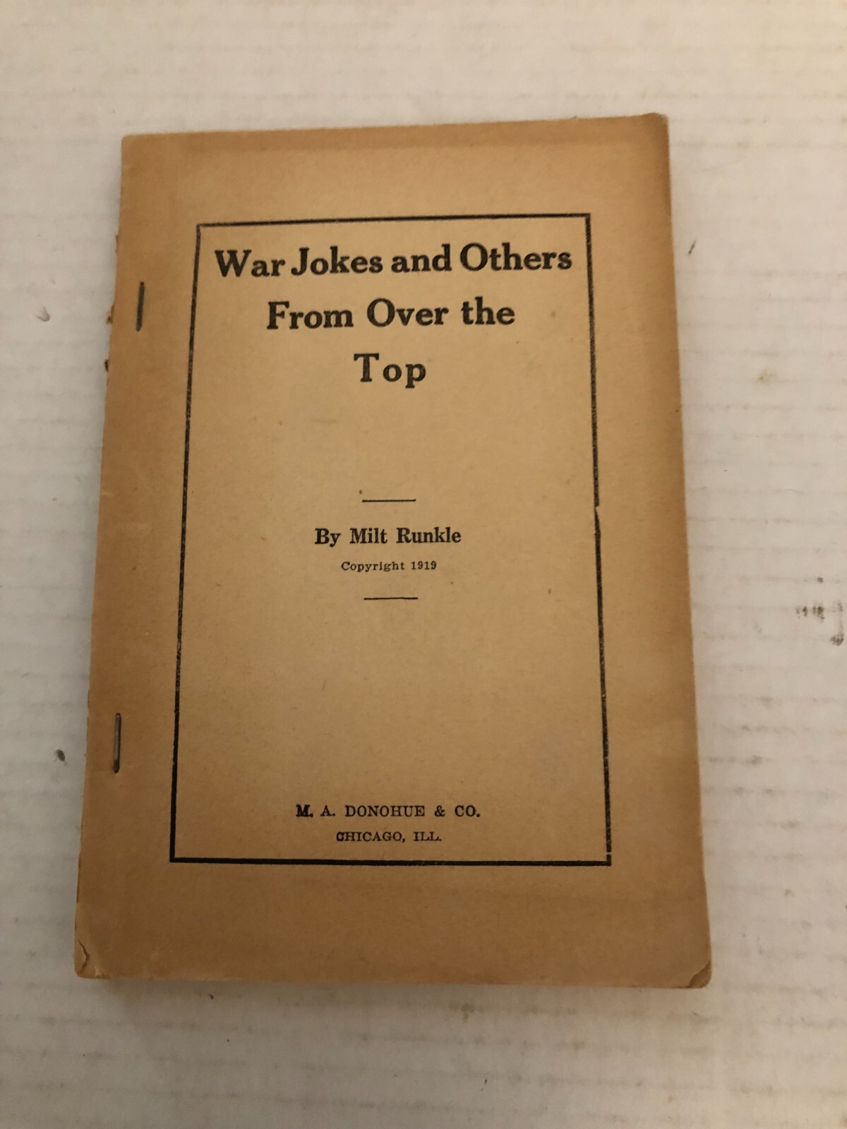War Jokes and Others From Over The Top 1919 Milt Runkle