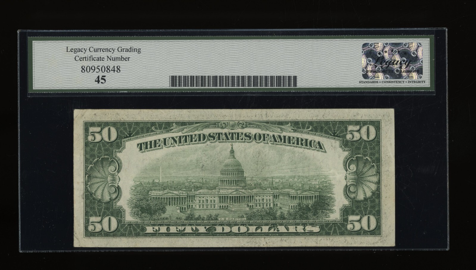 DBR 1950 $50 FRN St. Louis Mule Fr. 2107-Fm Legacy 45 Serial H00087727A