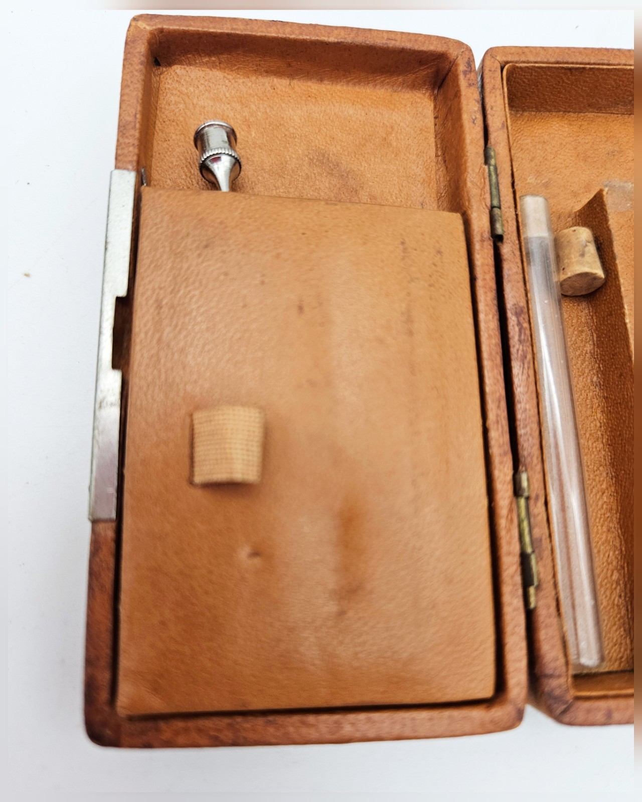 Antique Medical Surgical Glass Metal Syringe Hypodermic Leather Case Set Needle