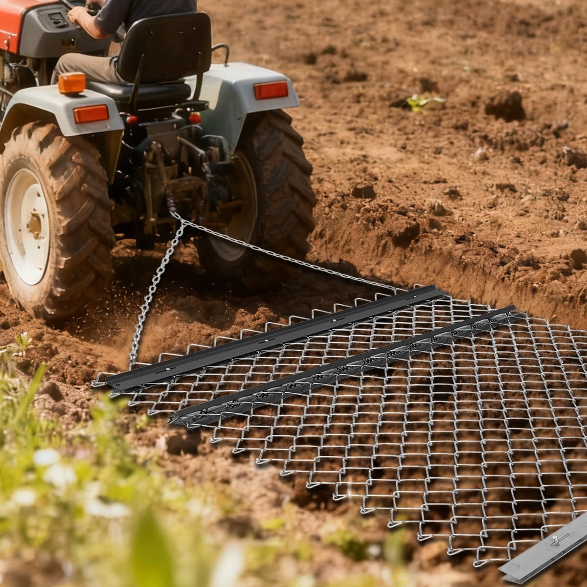 4 x 5ft ATV Drag Harrow Lawn Rake Chain Harrow Field Drag for Landscape Leveling