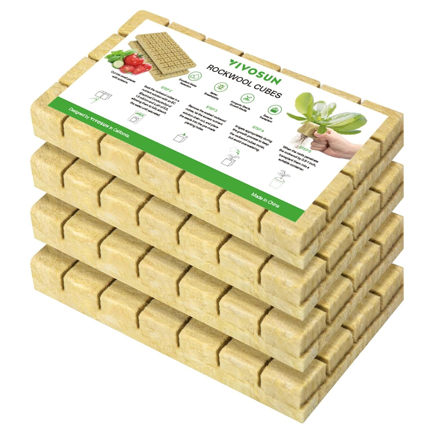 VIVOSUN 1"/1.6" Rockwool Cubes Stonewool Starter for Rooting, Cutting Plants