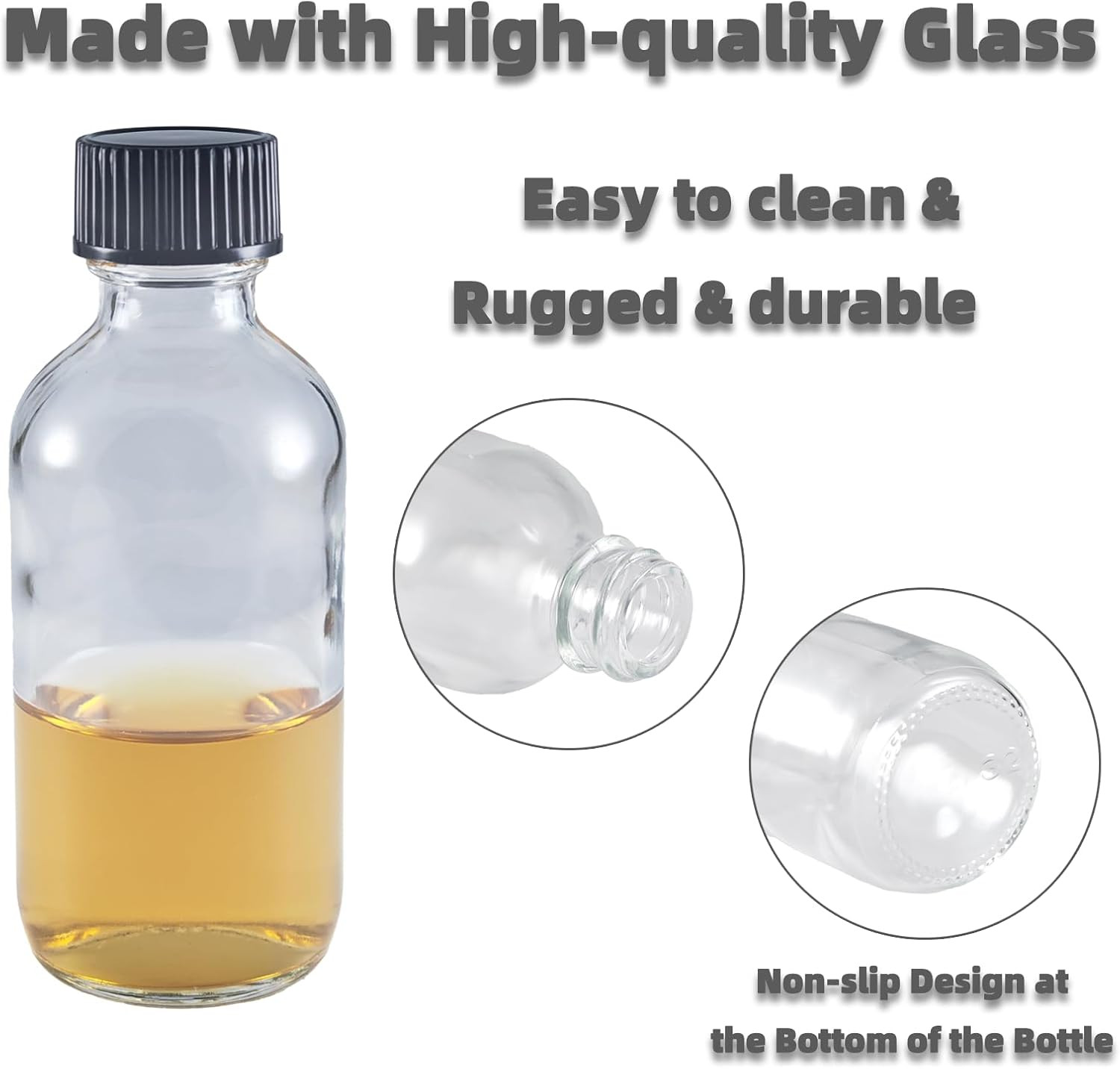 6 Pack 2Oz Shot Bottles with Caps, Leak-Proof 60Ml Small Clear Glass Bottles wit