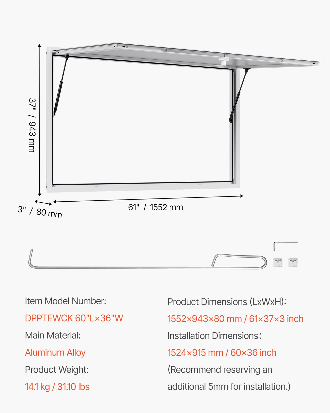VEVOR 60x36in Concession Stand Serving Window Food Truck Service Awning Aluminum