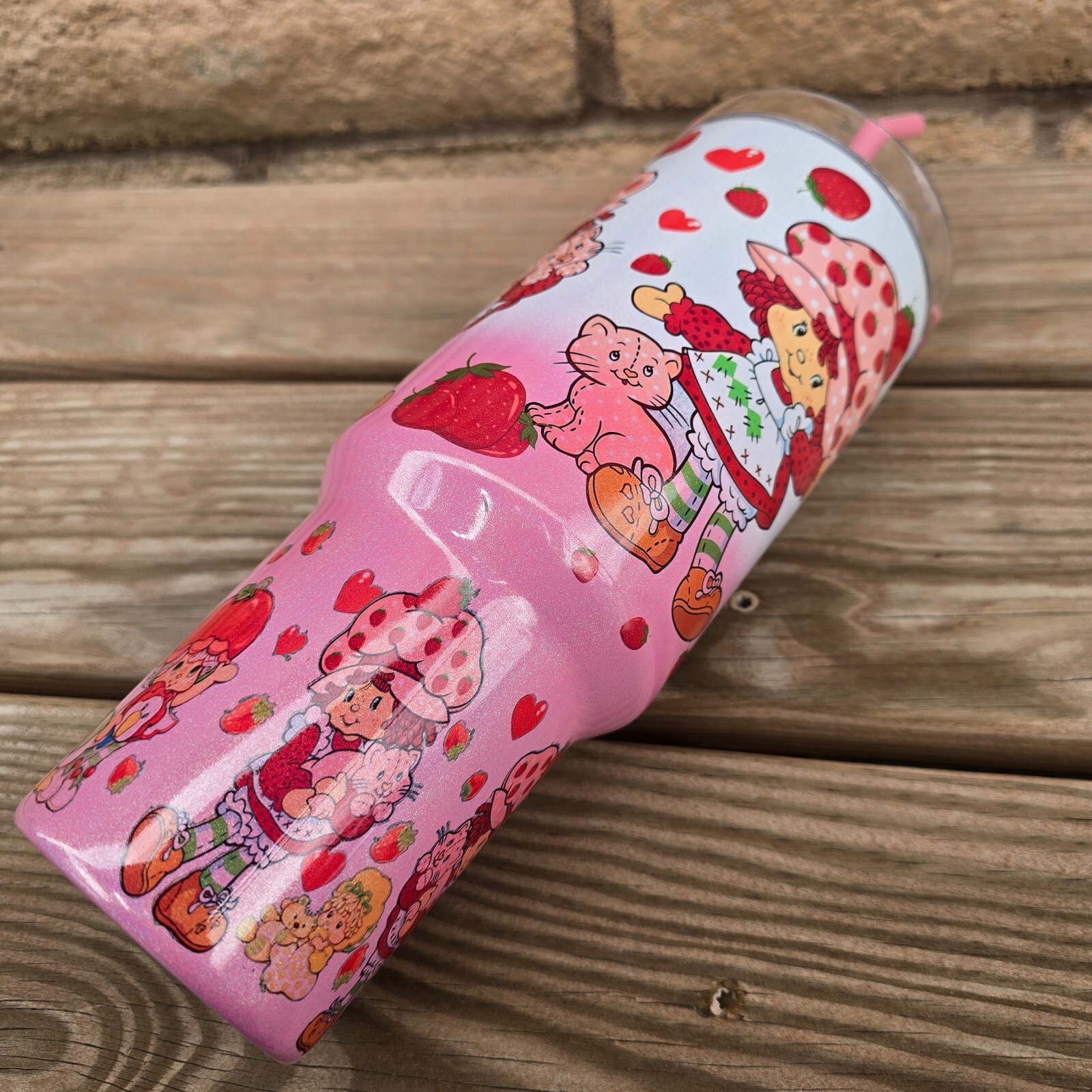 Strawberry Shortcake Tumbler 40oz Shimmer Pink Gradient