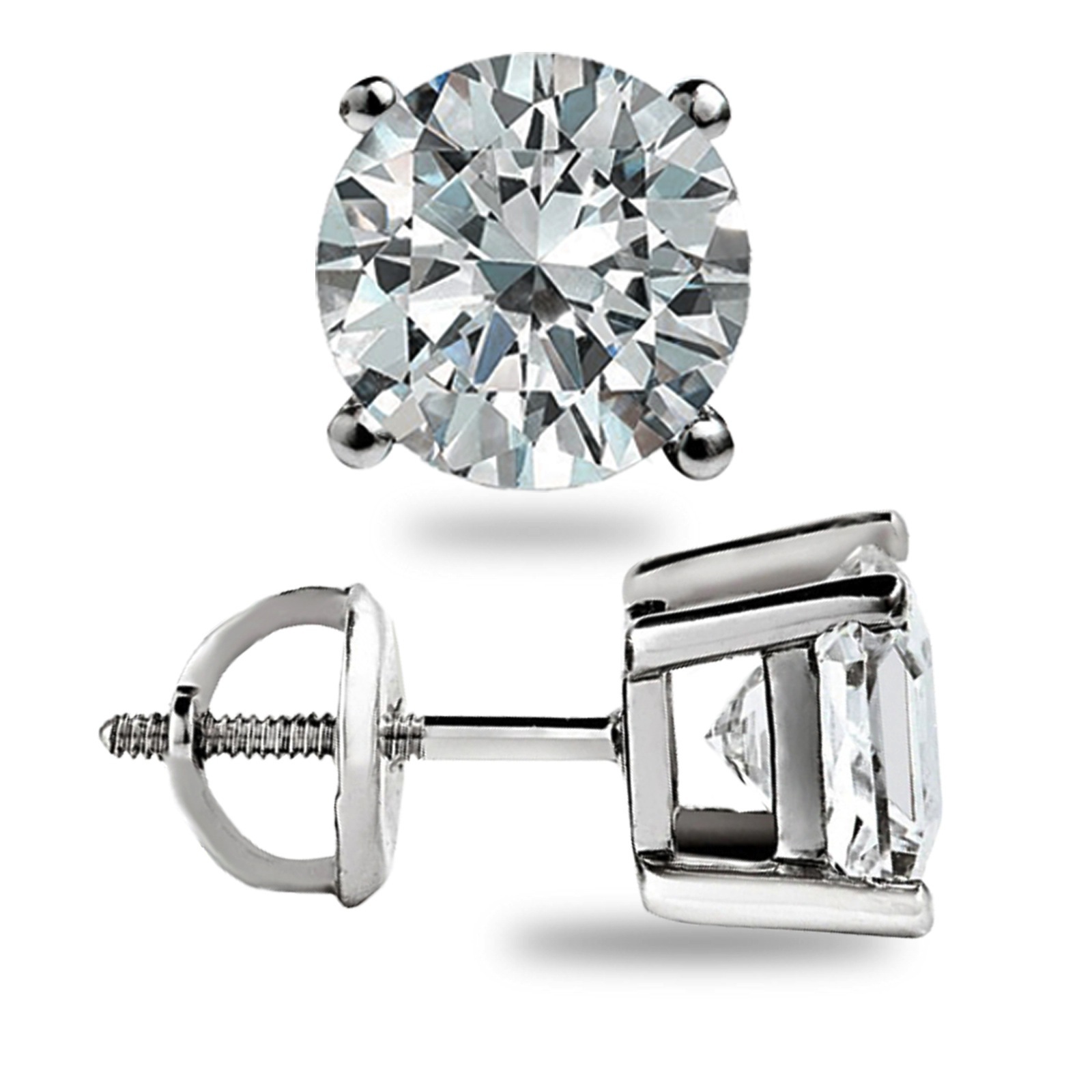 2.00 CT ROUND CUT GRA MOISSANITE EARRINGS 14K SOLID WHITE GOLD STUDS SCREW-BACK