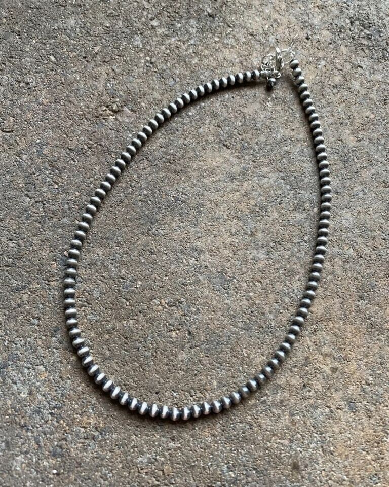 4mm 16 Inch 925 Sterling Silver Oxidized Pearls Bead Necklace Southwestern