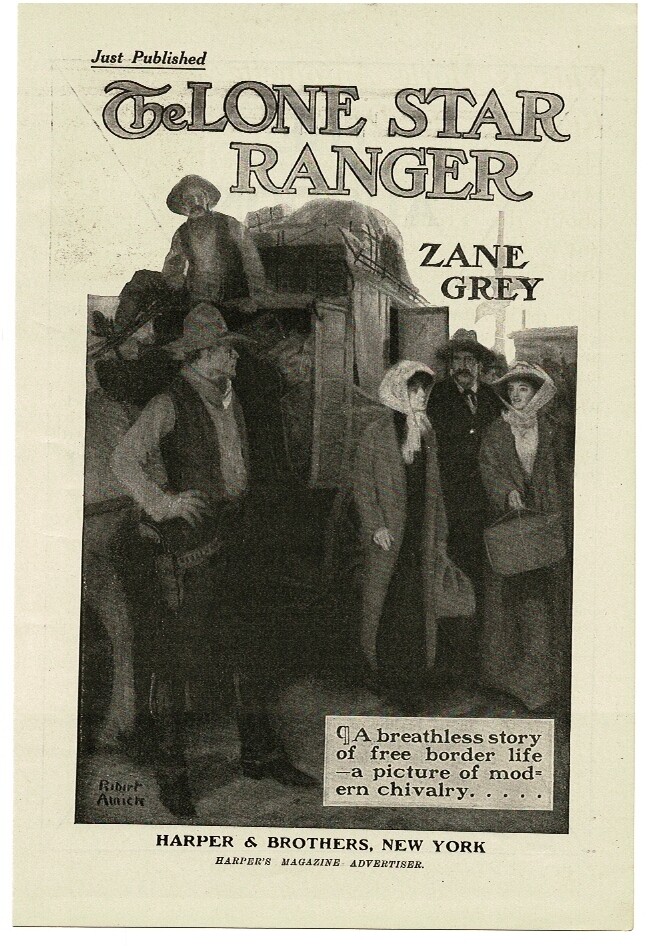 1915 ZANE GREY The Lone Star Ranger antique promo print ad Art by Robert Aurich