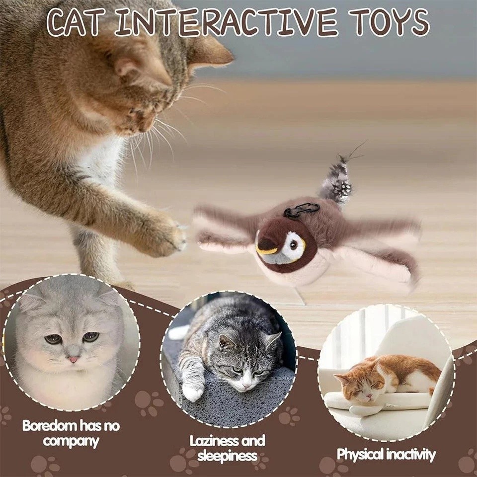 USB Interactive Flying Bird Cat Toys Electronic Pet Simulation Sparrow Toy US