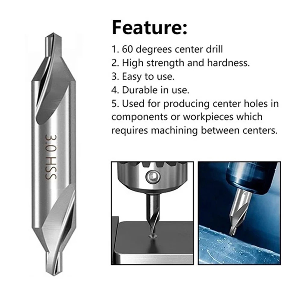 2X Center drill 60° A-type high-speed steel center drill 3.0x7.7x55mm Durable US