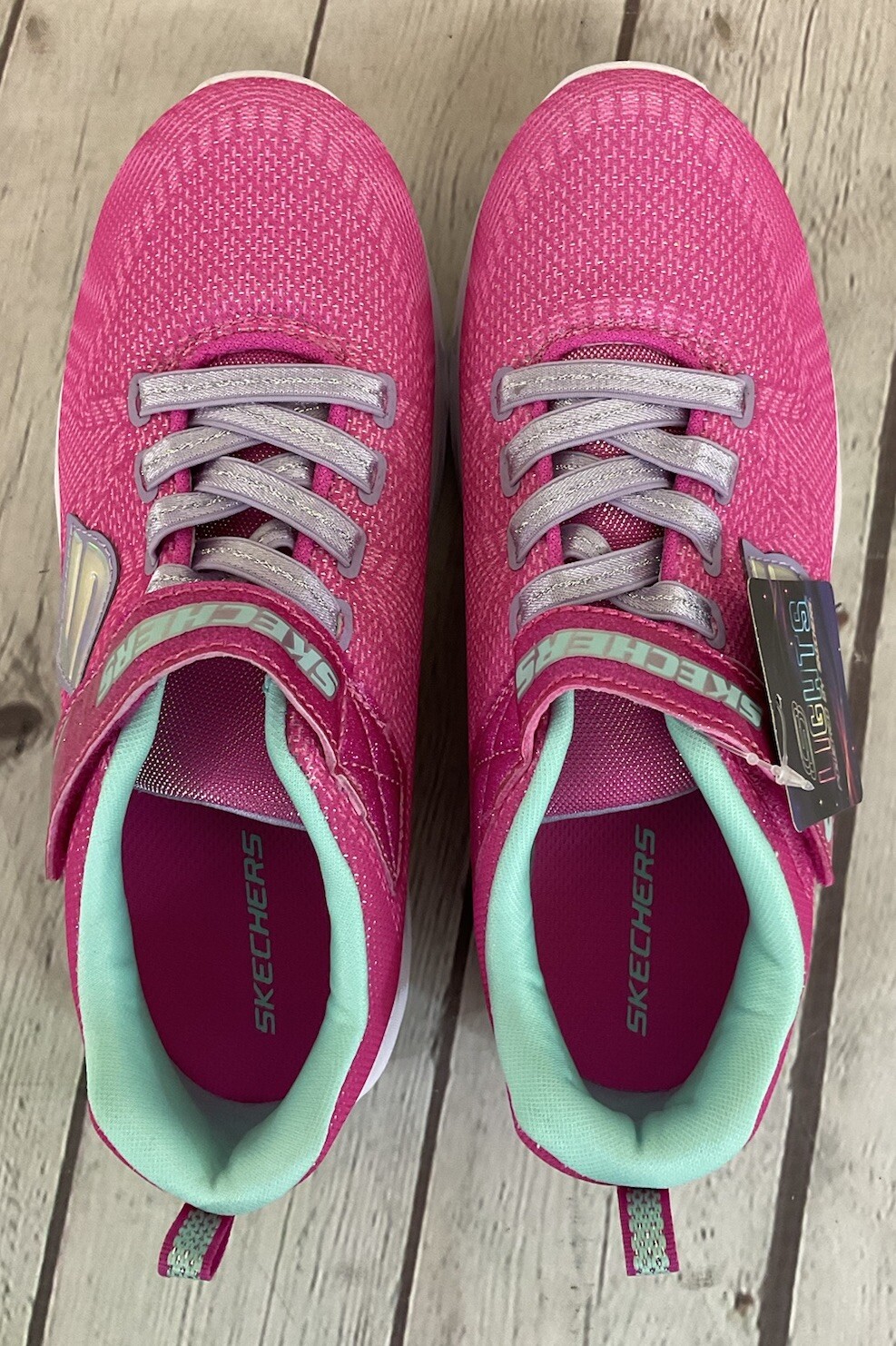 Skechers LiteBeems Shimmer Fashion Girls Hot Pink Lavender Shoes Light Up Size 5