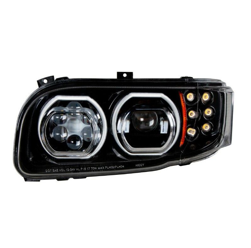 Driver Side Blackout LED Headlight w/ Halos & Turn Signals for Peterbilt 388/389
